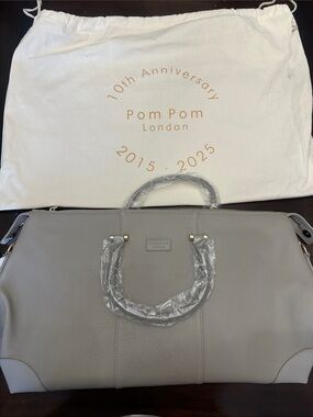 Pom Pom London Grey Pebbled Travel Tote Bag